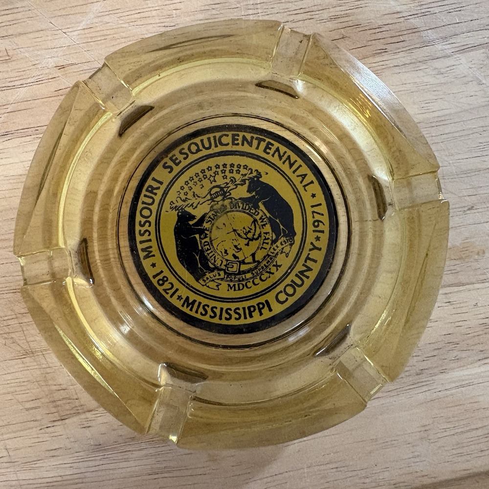Vintage Glass Ashtray  Mississippi County MS  Sesquicentennial 1821-1971 Kitsch